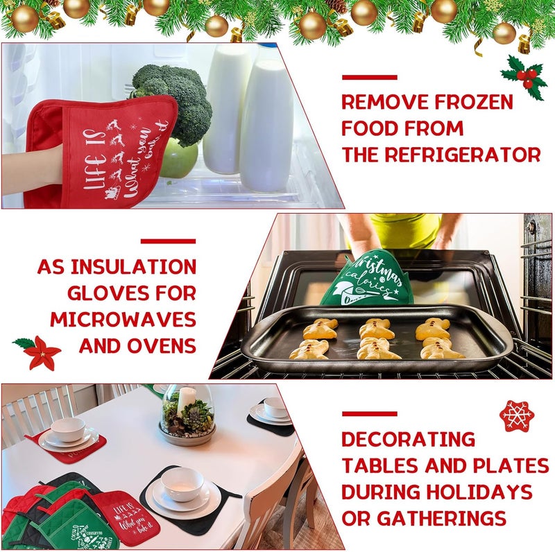 Layhit 12 Pieces Christmas Pot Holders with Pocket Heat Resistant Oven Mitts Hot Pads Farmhouse Cookie Bag for Kitchen Baking Cooking Appreciation Gift(Red and Green) - Image 3